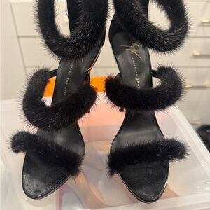 Giuseppe Zanotti Black Fur Strap Heels
